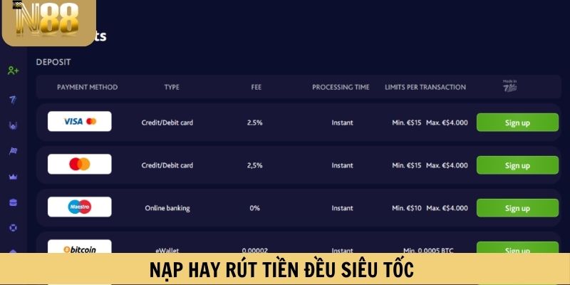 Nạp hay rút tiền đều siêu tốc
